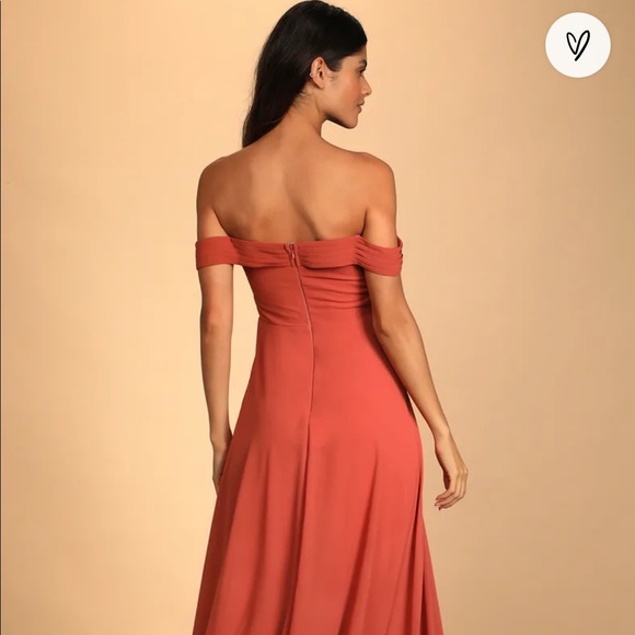 Lulu’s Romantic Elegance Terra Cotta Off-the-Shoulder Maxi Dress - Picture 2 of 7